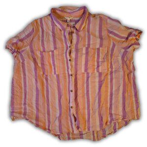 Terra & Sky Striped Button Up Top